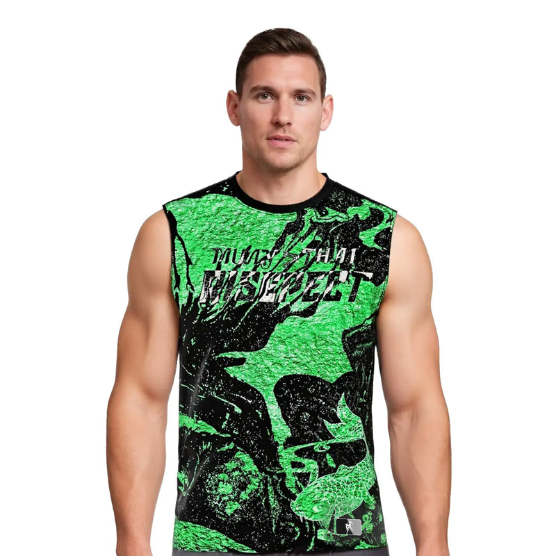 Green Koi Sea Fashionable Graphic Muay Thai Sleeveless Shirt