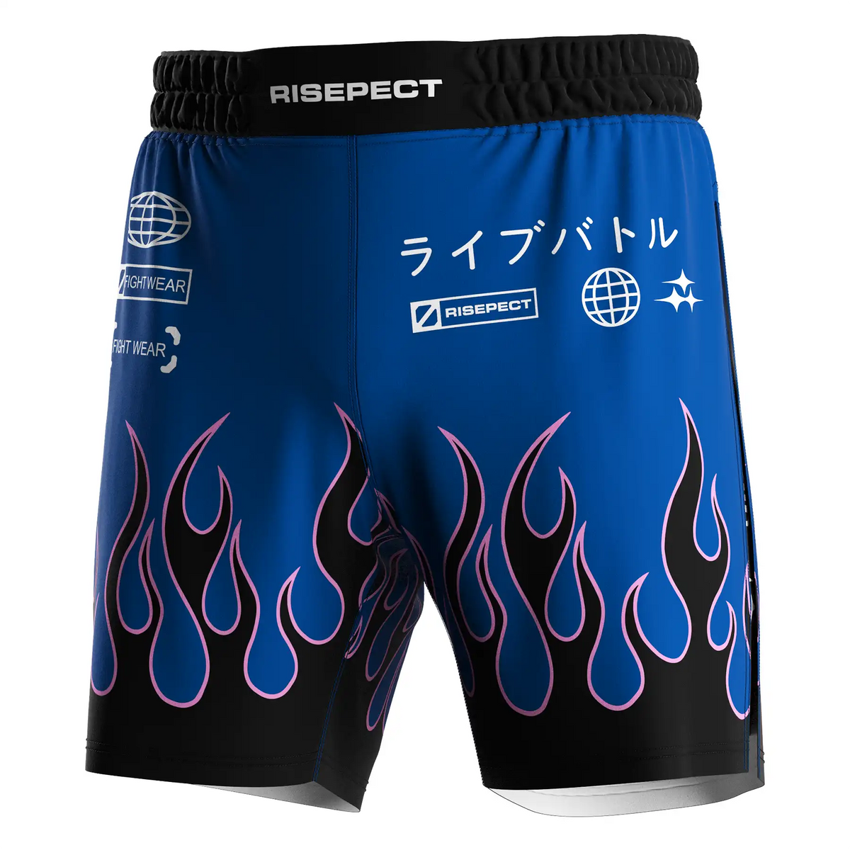 Flame High Slit MMA BJJ Fight Shorts With Black Compression Lining