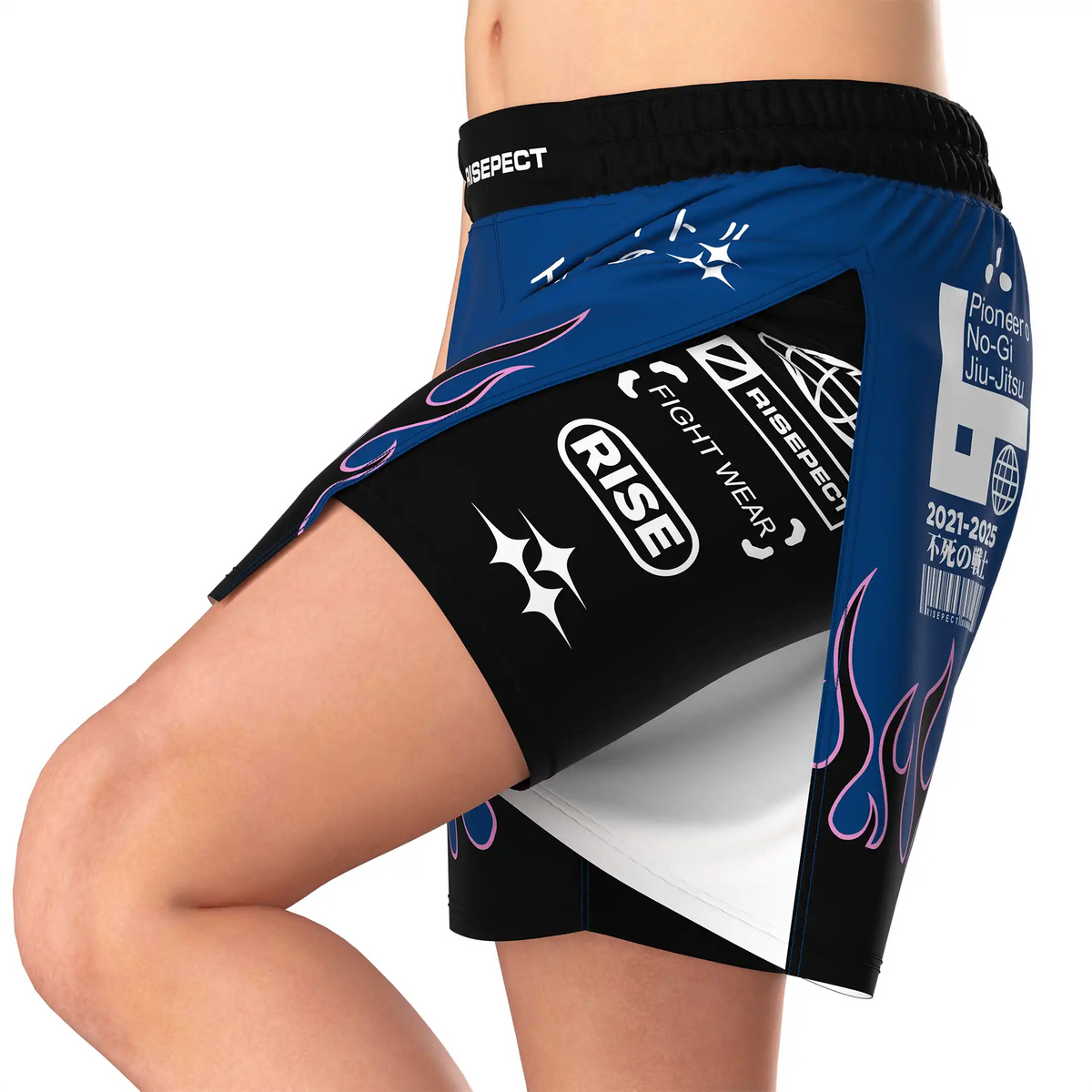 Flame High Slit MMA BJJ Fight Shorts With Black Compression Lining