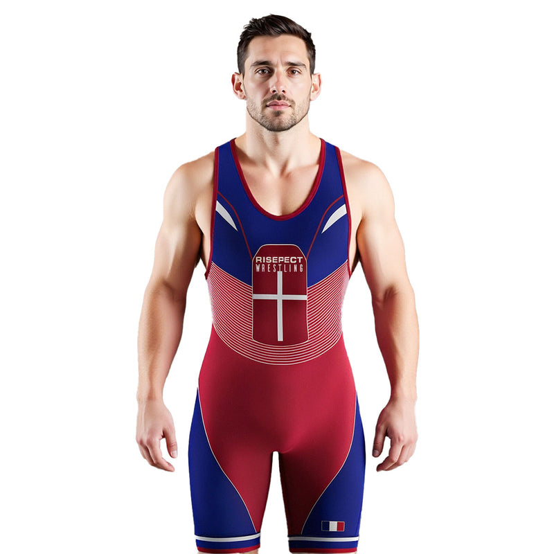 Male Model in France Inferno Jesus Wrestling Singlet 3.0 Limited Combat Edition - front