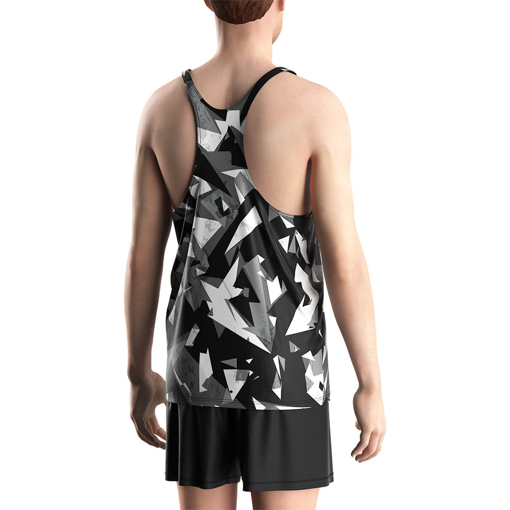 Male Model in Geometric Mens Gym Stringer Vest Workout Training - back