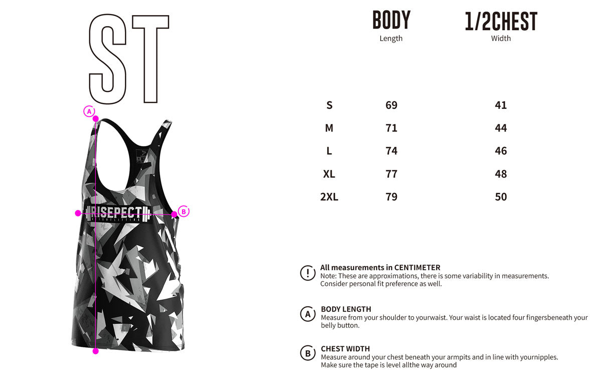 Adult Size Chart of Geometric Mens Gym Stringer Vest Workout Training