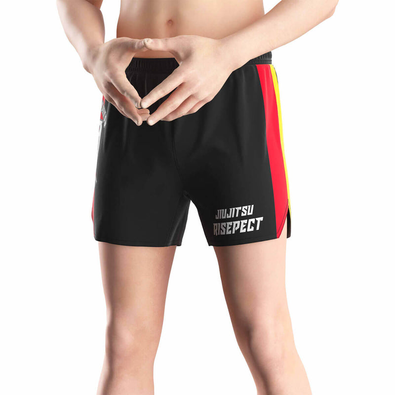 Male model in Germany Black BJJ Jiujitsu Shorts For Men - back