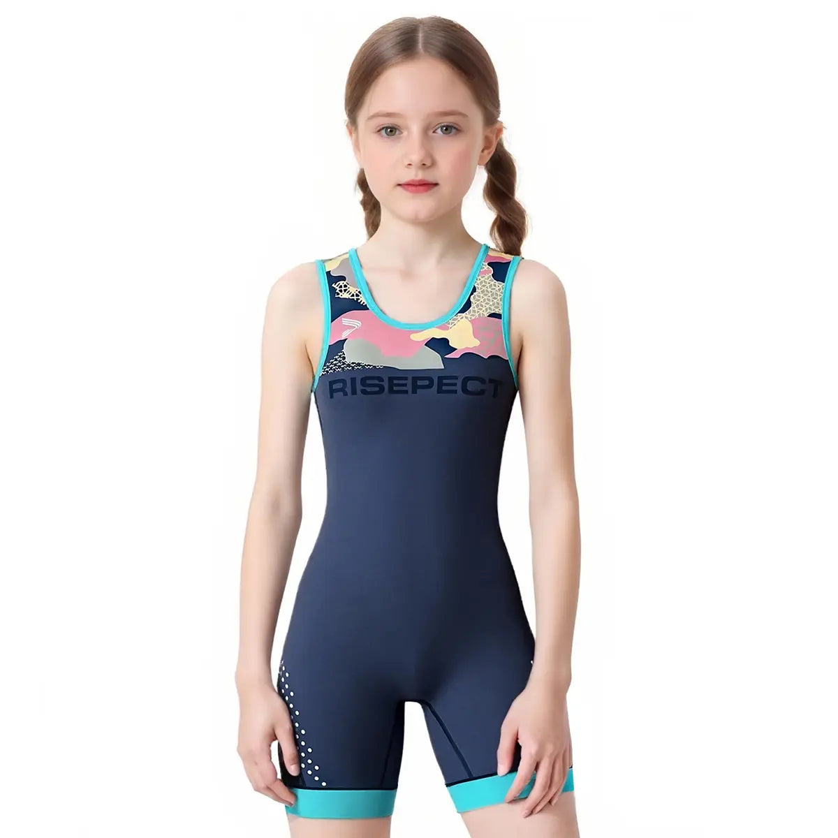 Girl's Wrestling Singlet – Navy with Camouflage Accents