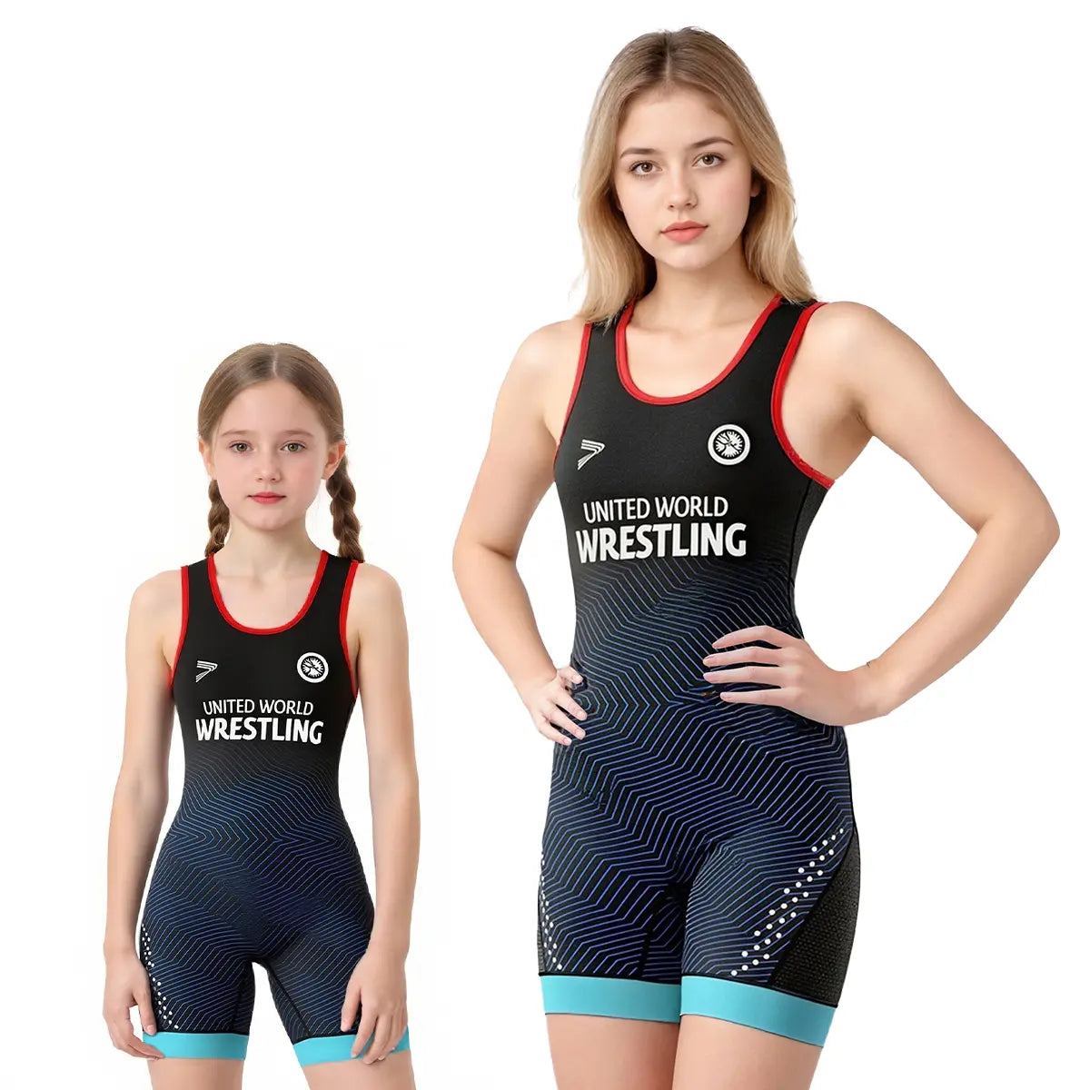 Girl and Women's Wrestling Singlet – Black & Blue Stripes Dots