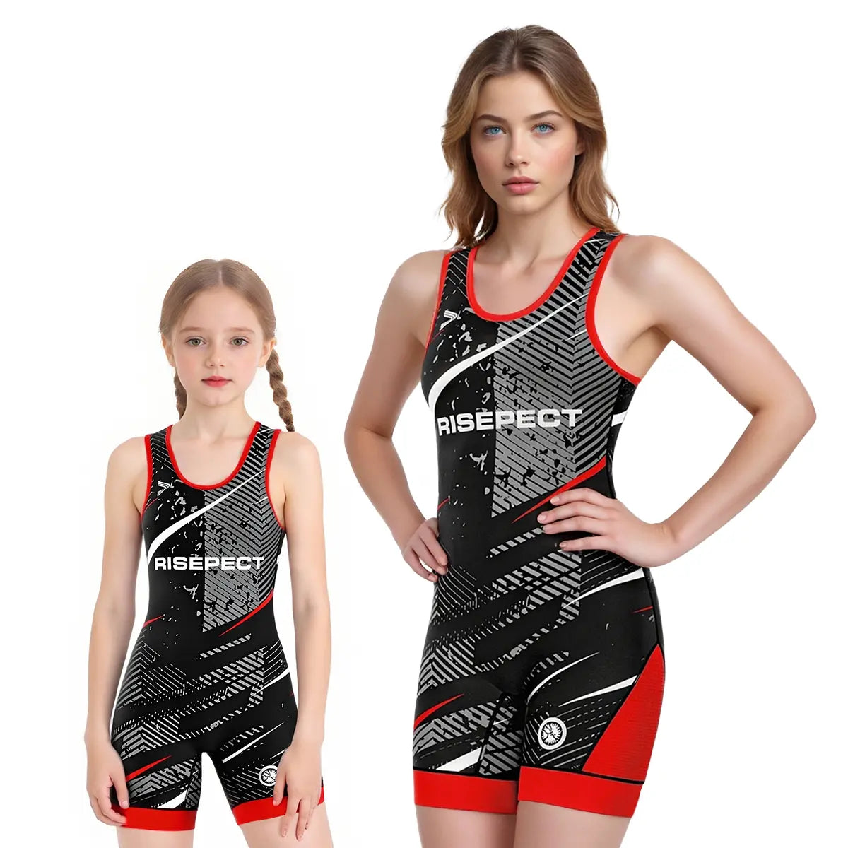 Girl and Women's Wrestling Singlet – Black & Red Dynamic Lines