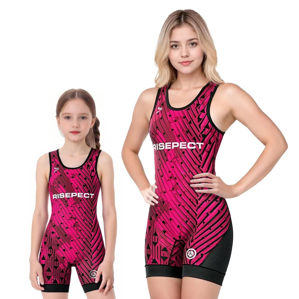 Girl and Women's Wrestling Singlet – Magenta with Abstract Stripes