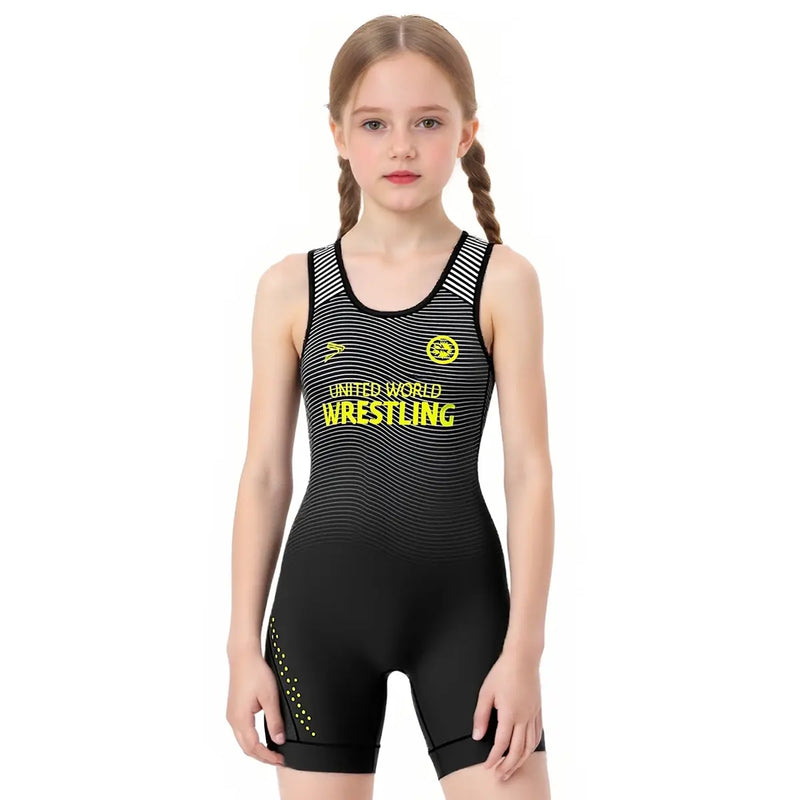 Girl's Wrestling Singlet – Black with Stripes