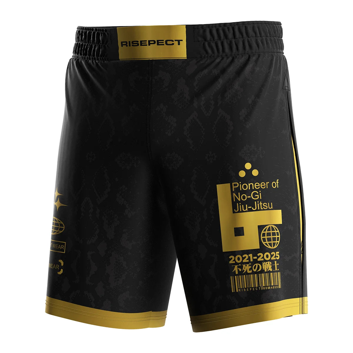 The Left Front View of Gladiator 2 in 1 Shorts Black Gold Python Knockout Mode