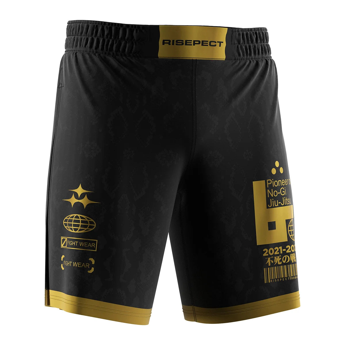 The Right Front View of Gladiator 2 in 1 Shorts Black Gold Python Knockout Mode