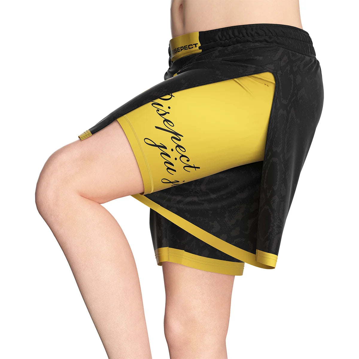 The High Slit Details of Gladiator 2 in 1 Shorts Black Gold Python Knockout Mode