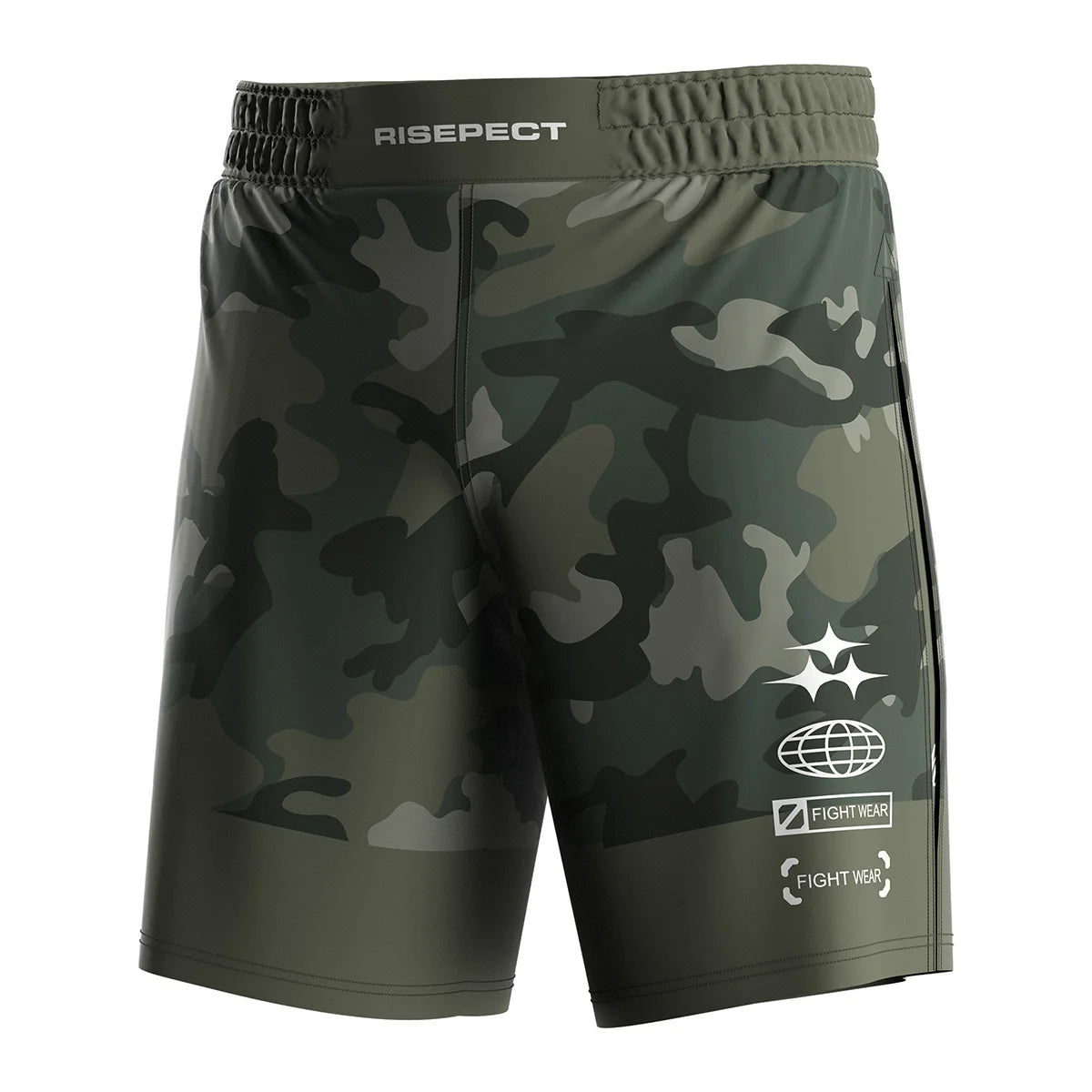 The Left Front View of Gladiator 2 in 1 Shorts Olive Camo Submission Ready