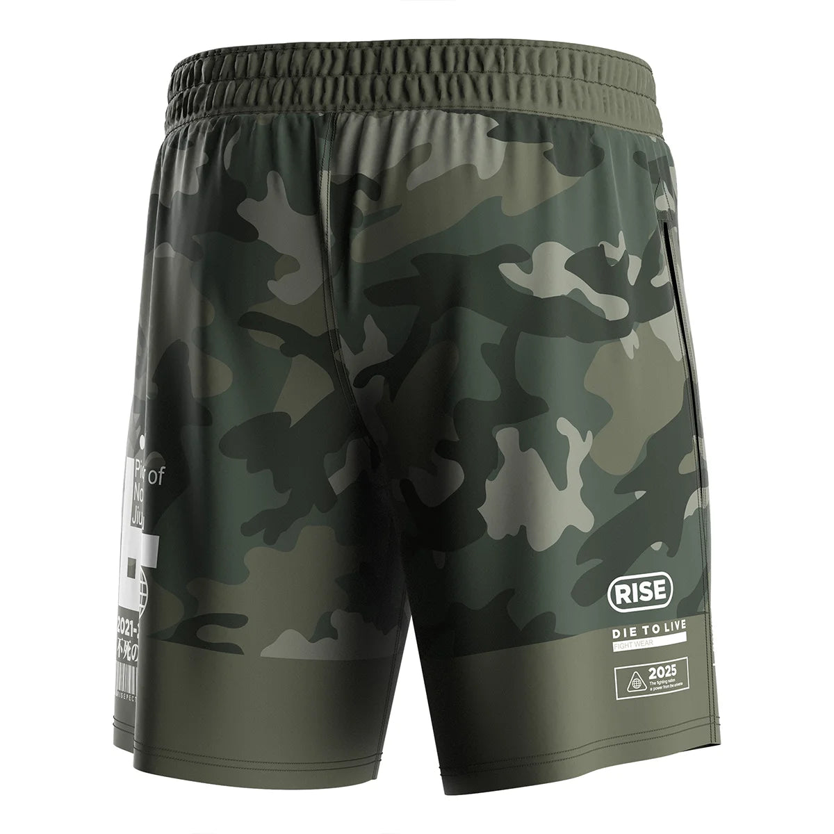 The Right Back View of Gladiator 2 in 1 Shorts Olive Camo Submission Ready