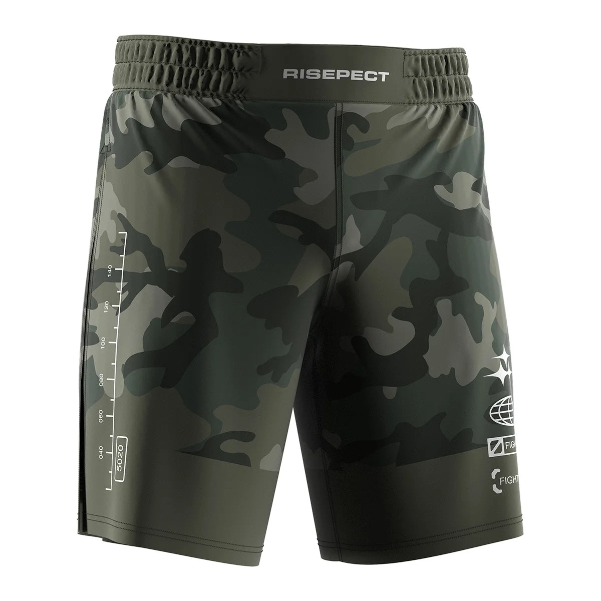The Right Front View of Gladiator 2 in 1 Shorts Olive Camo Submission Ready
