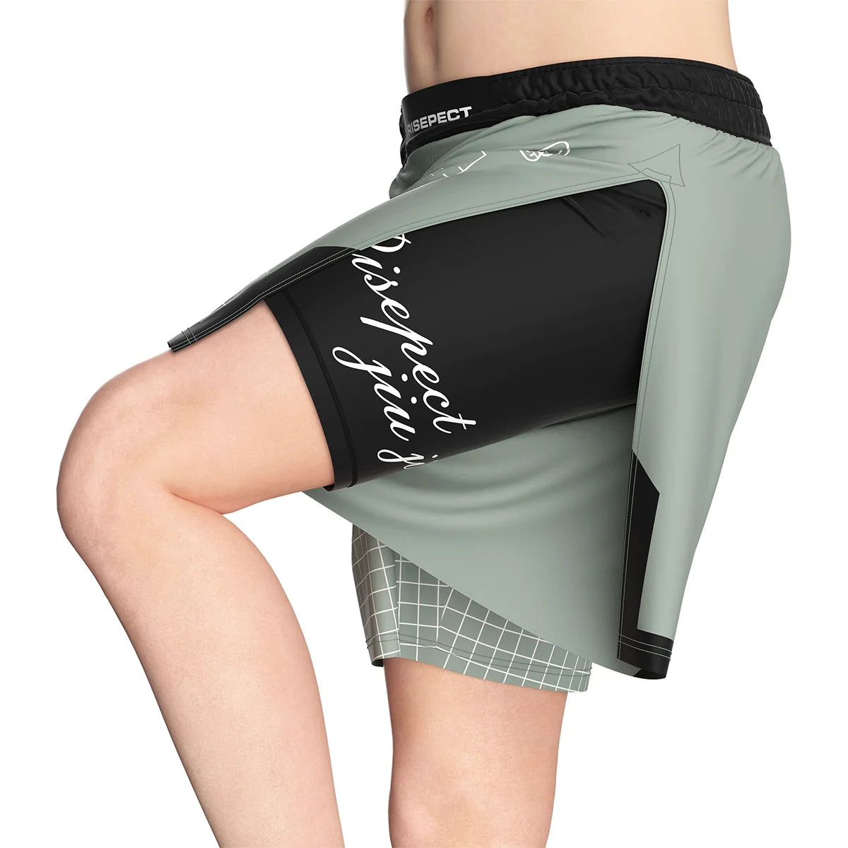 The High Slit Details of Gladiator 2 in 1 Shorts Sage Green Silent Hunter