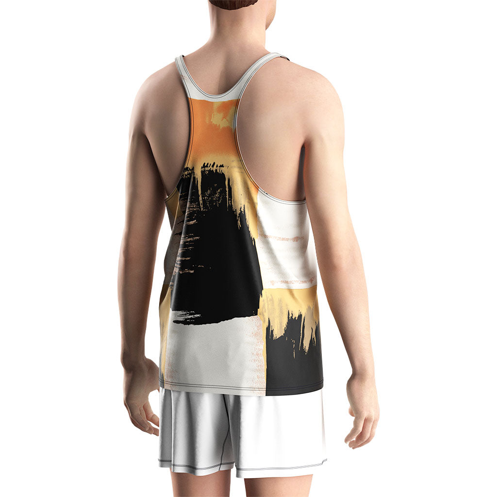 Male Model in Gold Brush Stroke Mens Gym Stringer Vest Training - backview