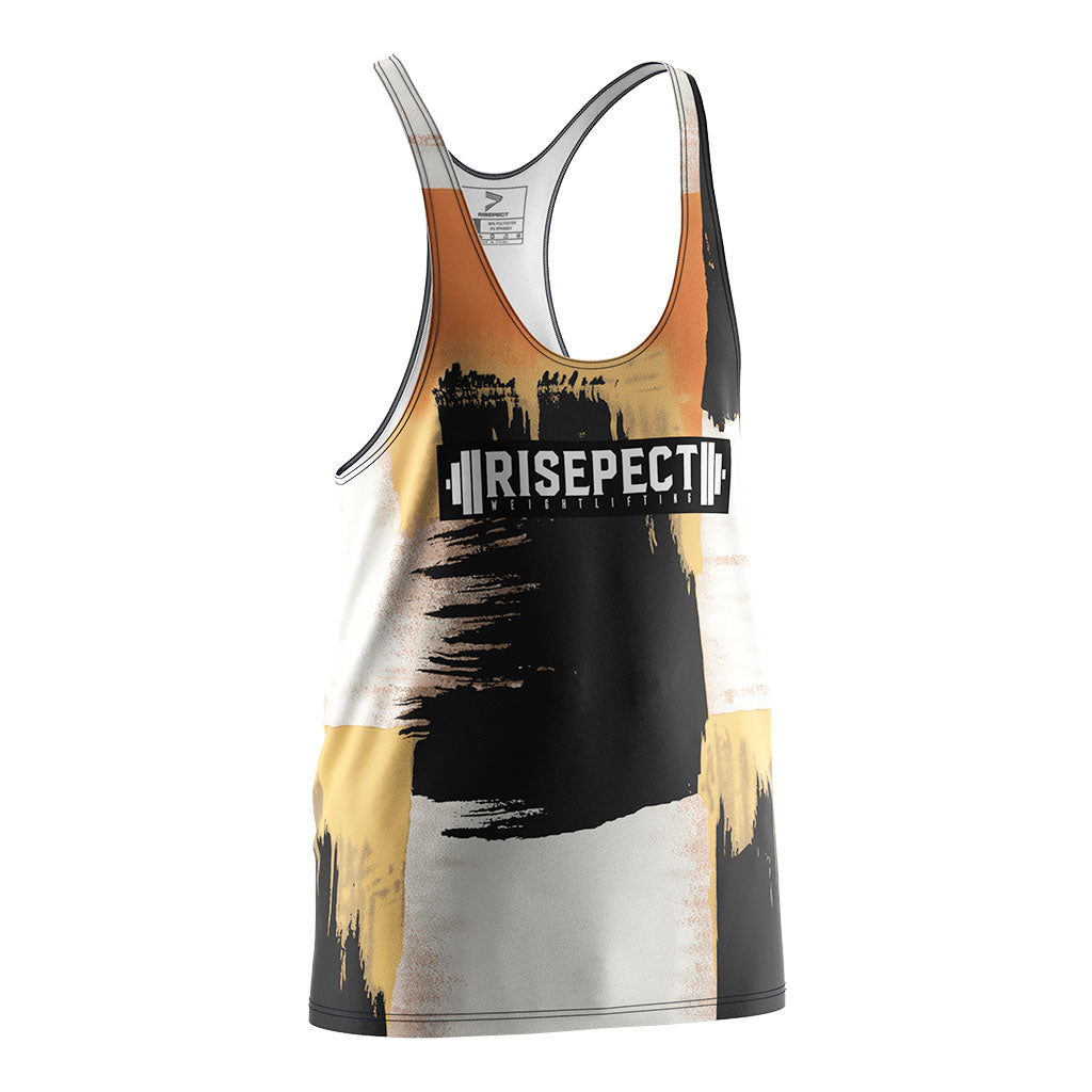 Gold Brush Stroke Mens Gym Stringer Vest Training - right front