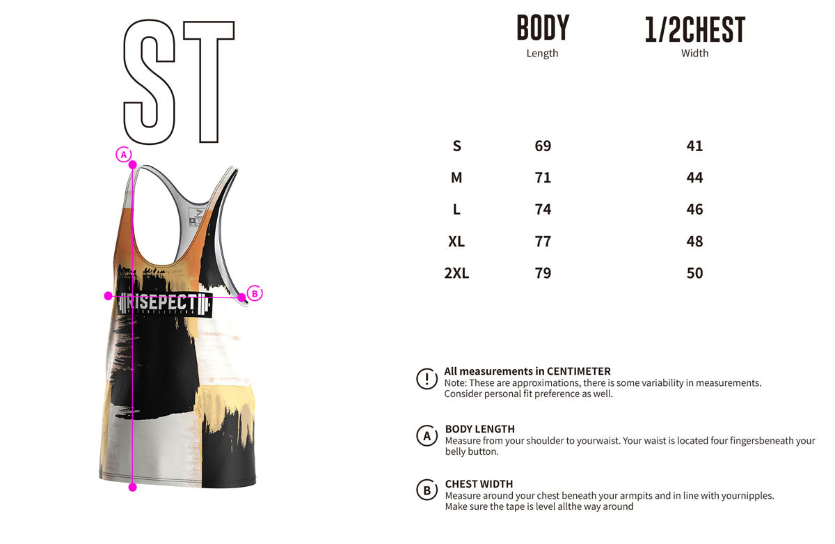 Adult Size Chart of Gold Brush Stroke Mens Gym Stringer Vest Training