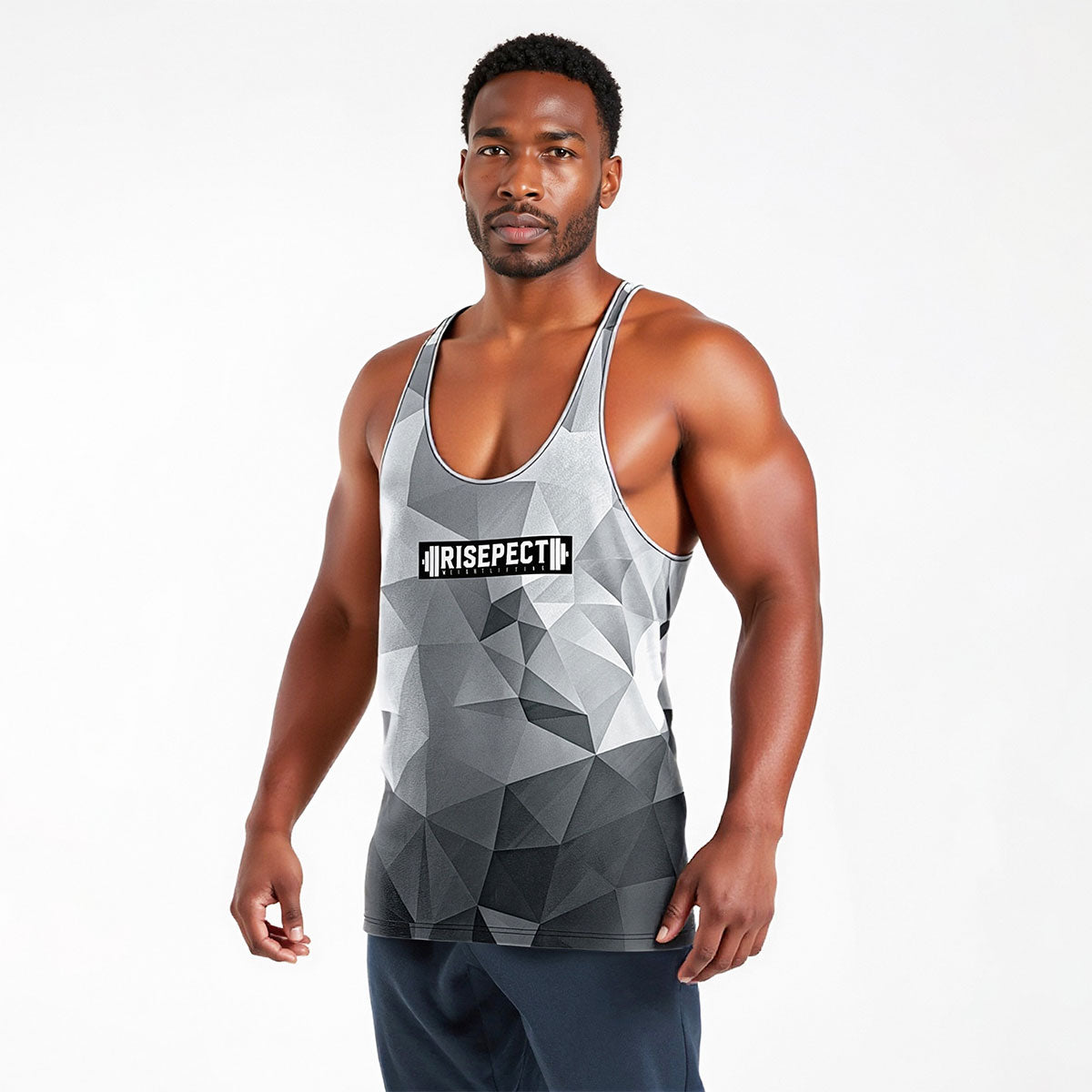 Male Model in Gradient Best Gym Stringer Tank Mens Bodybuilding Vest