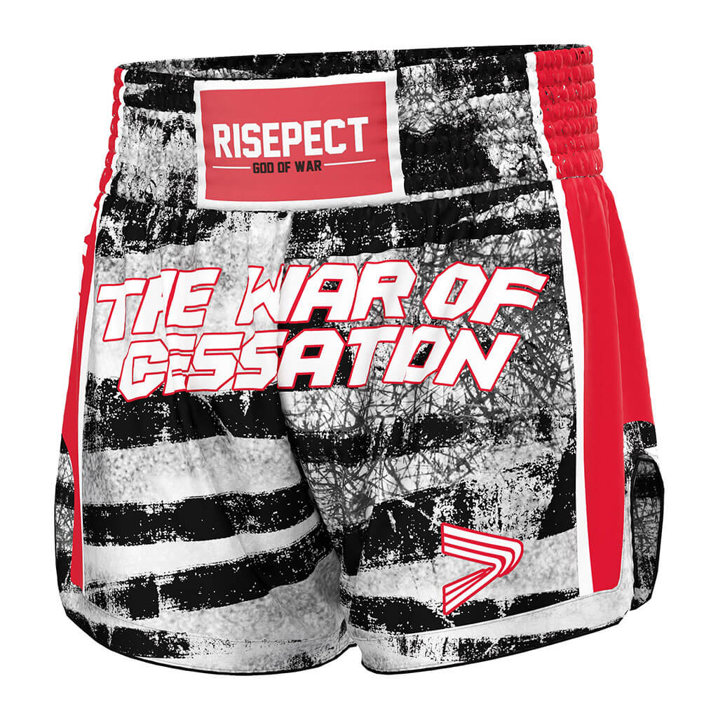 Graffiti Print Muay Thai Shorts Retro Kickboxing Shorts - left front