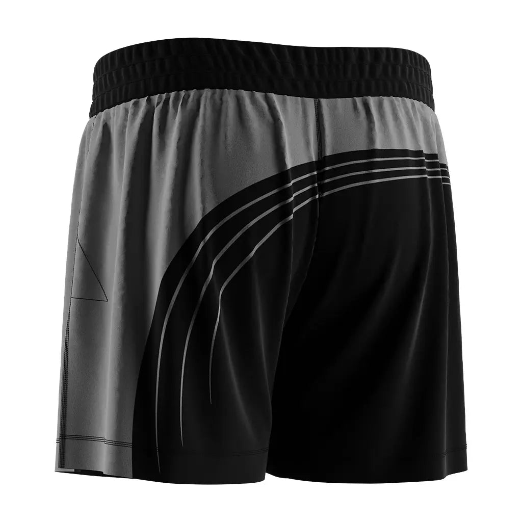 The Left Back View of Gray-black High Slit Fight Week BJJ MMA Hybrid Shorts