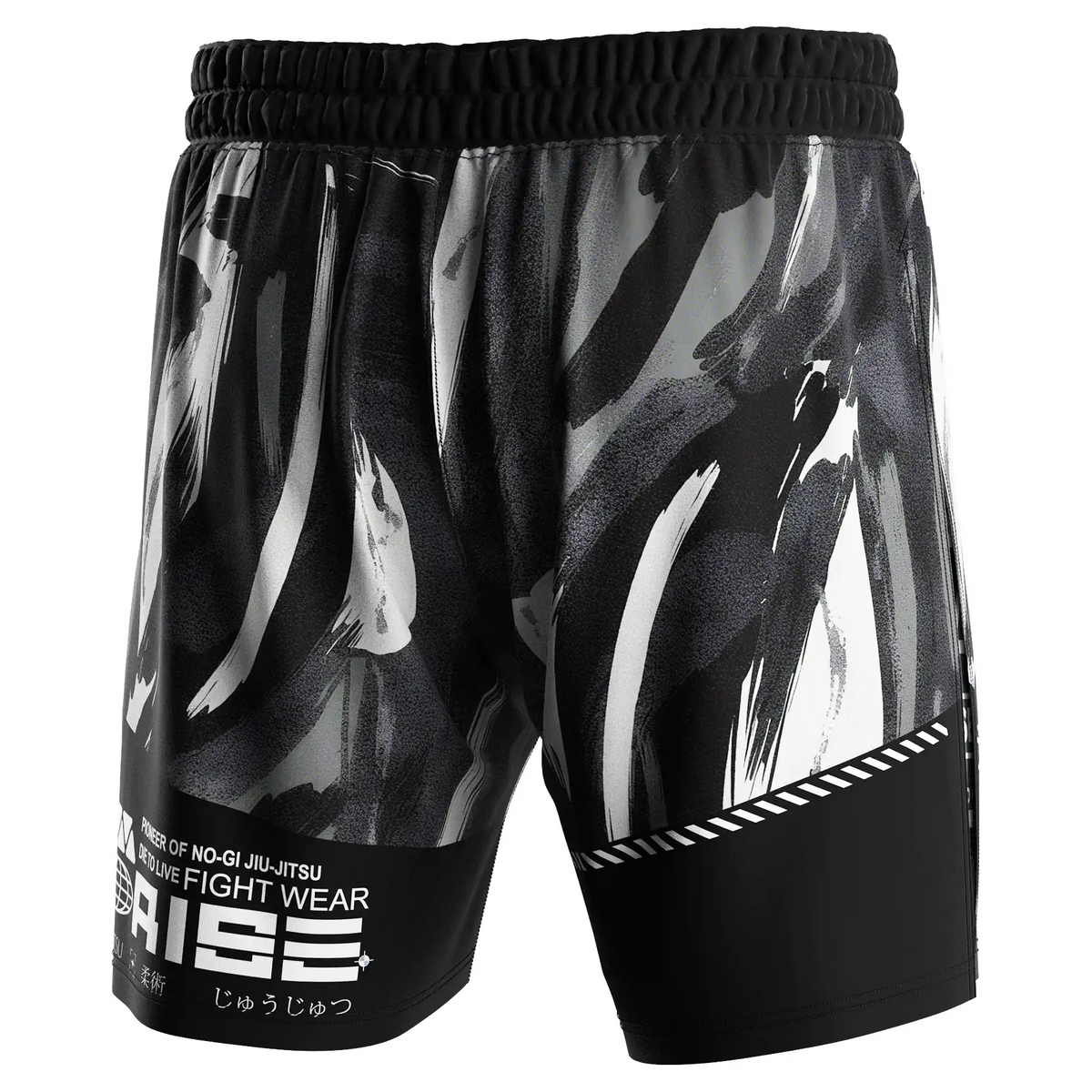Gray Ink Brush High Split MMA Grappling Shorts With Compression Lining