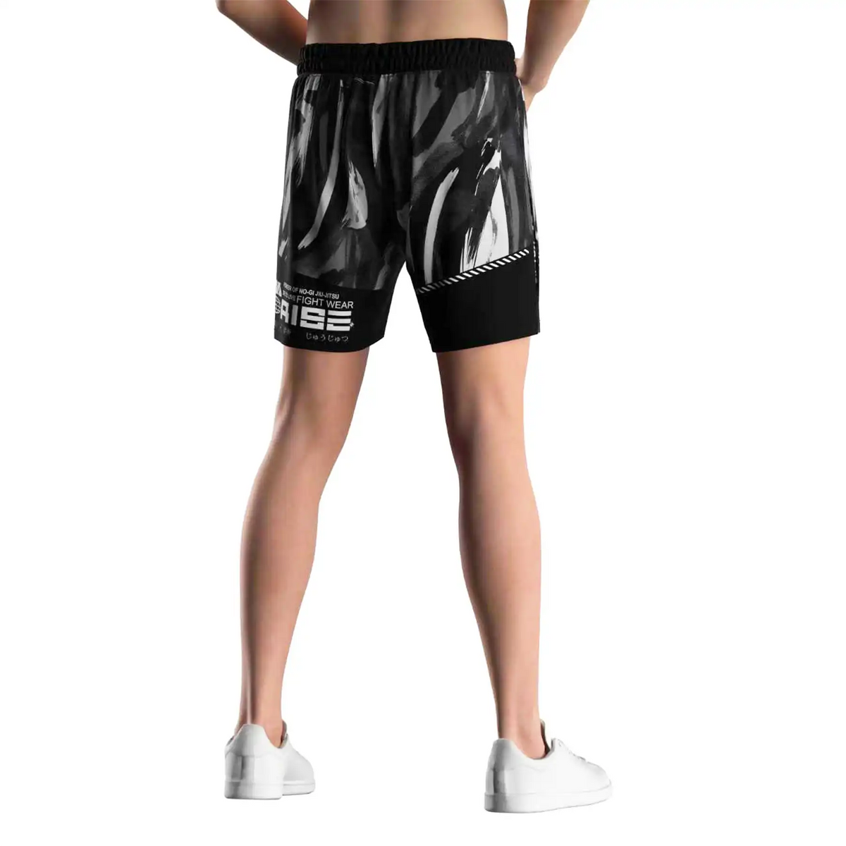 Gray Ink Brush High Split MMA Grappling Shorts With Compression Lining