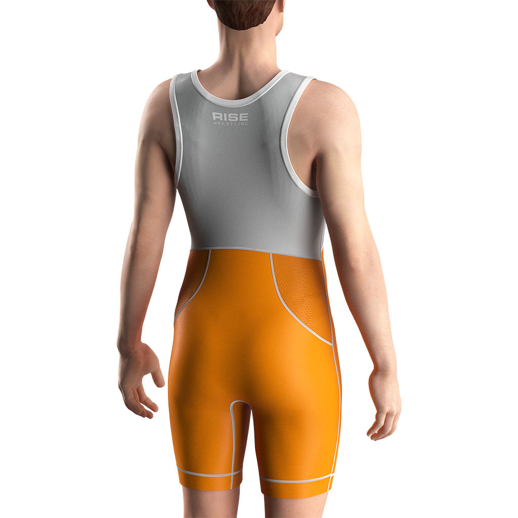 Gray-orange Pro Wrestling Singlet 2.0 Lightweight Lycra & Mesh Panels