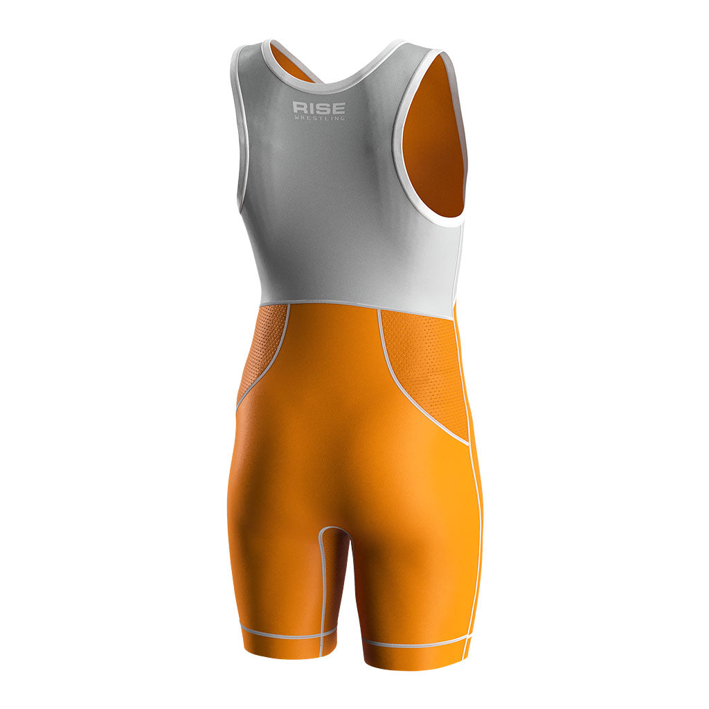 Gray-orange Pro Wrestling Singlet 2.0 Lightweight Lycra & Mesh Panels