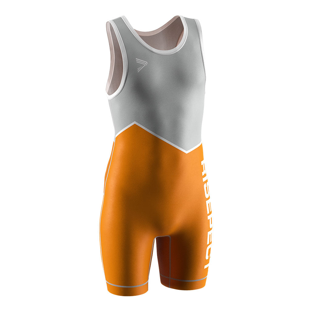 Gray-orange Pro Wrestling Singlet 2.0 Lightweight Lycra & Mesh Panels