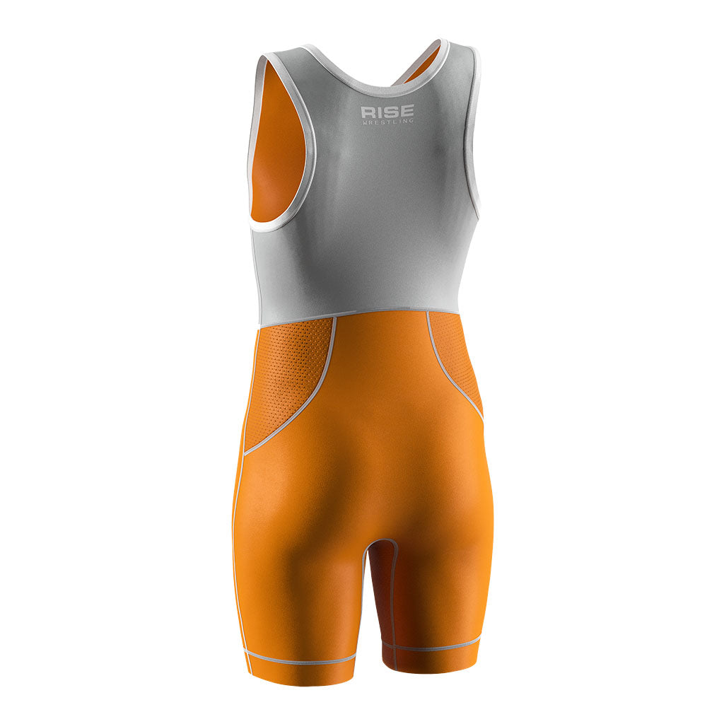 Gray-orange Pro Wrestling Singlet 2.0 Lightweight Lycra & Mesh Panels
