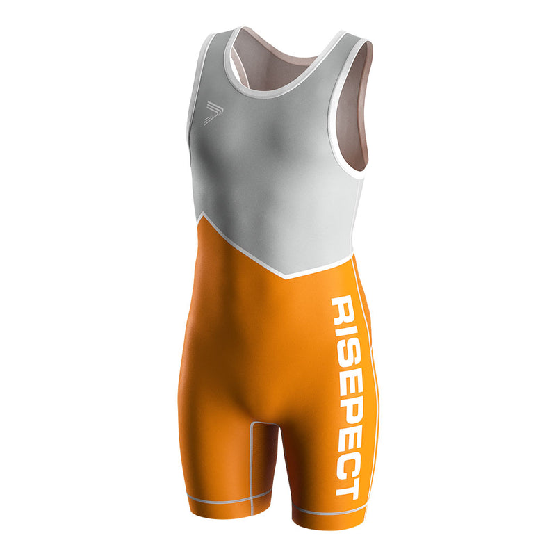 Gray-orange Pro Wrestling Singlet 2.0 Lightweight Lycra & Mesh Panels
