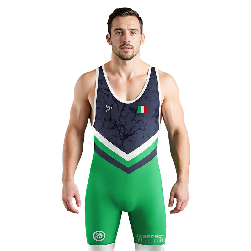 Male Model in Italian Marble Clash Wrestling Singlets 3.0 Heritage Performance Gear - front