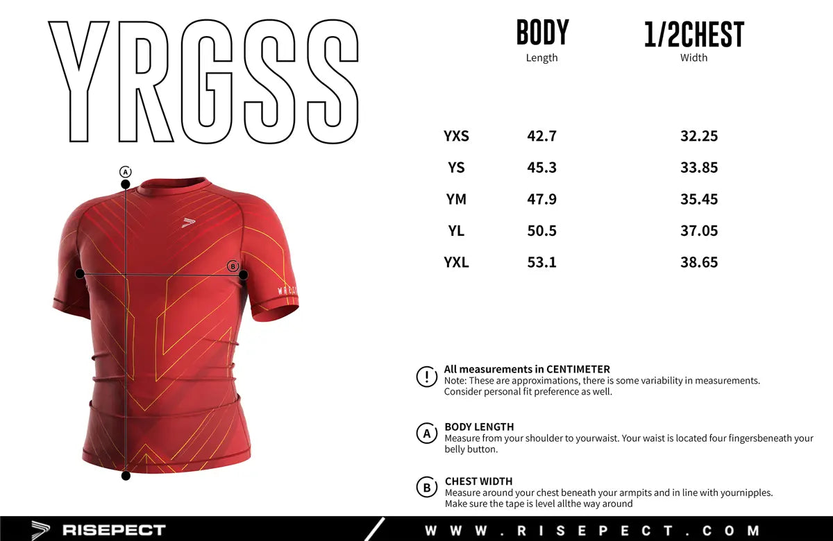Kids Sizes Chart of Impact Wrestling Compression Shirt Series