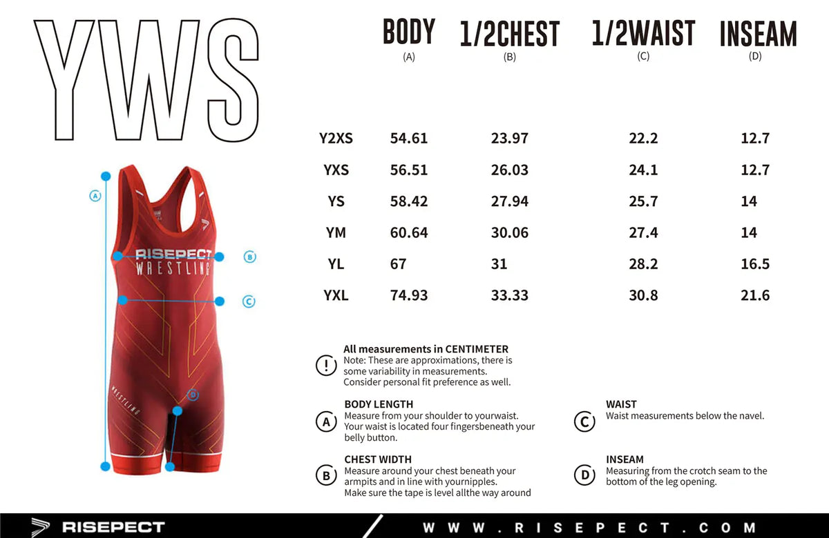Kids Sizes Chart of Line of Impact Wrestling Singlet 1.0 Series