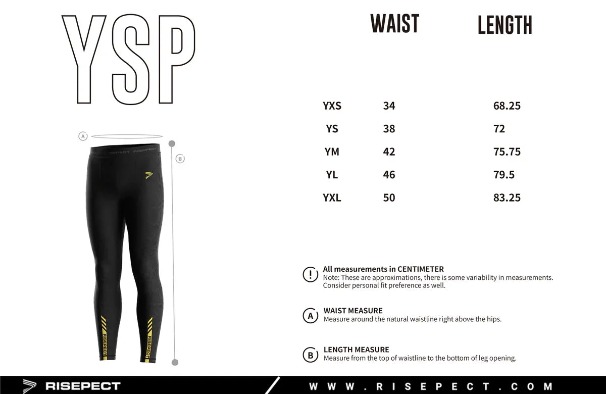 Kids Sizes Chart of Men's MMA Compression Spats Serpent Strike BJJ Pants