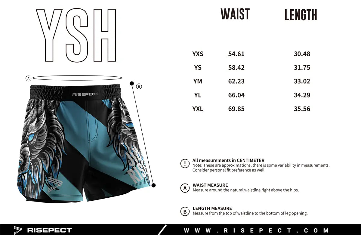 Kids Sizes Chart of No-Gi Jungle Rise Jiu Jitsu Shorts