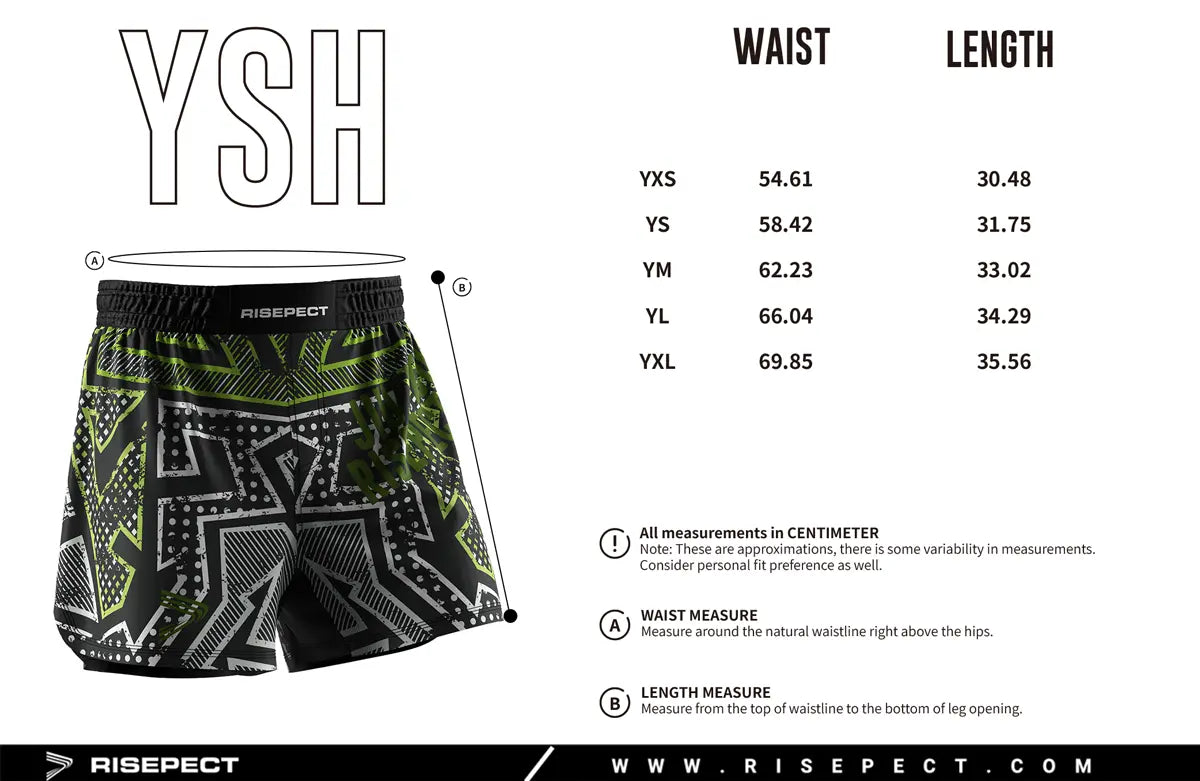 Kids Sizes Chart of No-Gi Koi Drift Jiu Jitsu Shorts