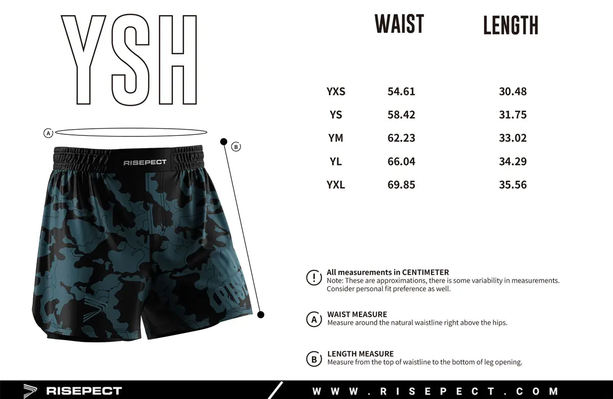 Kids Sizes Chart of No-Gi Matborn Jiu jitsu Shorts