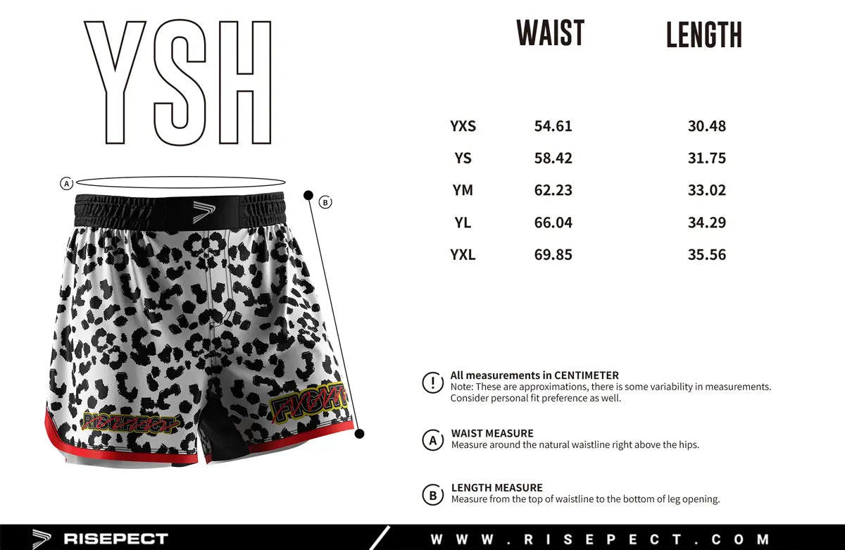 Kids Sizes Chart of Savage Stripe MMA Shorts