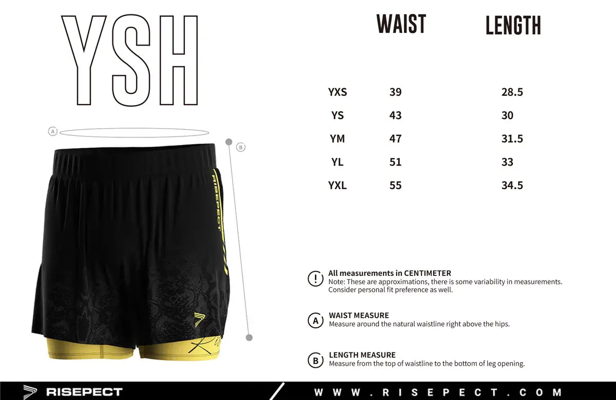 Kids Sizes Chart of Serpent Strike 2-in-1 MMA Fight Shorts W/ Compression Inner