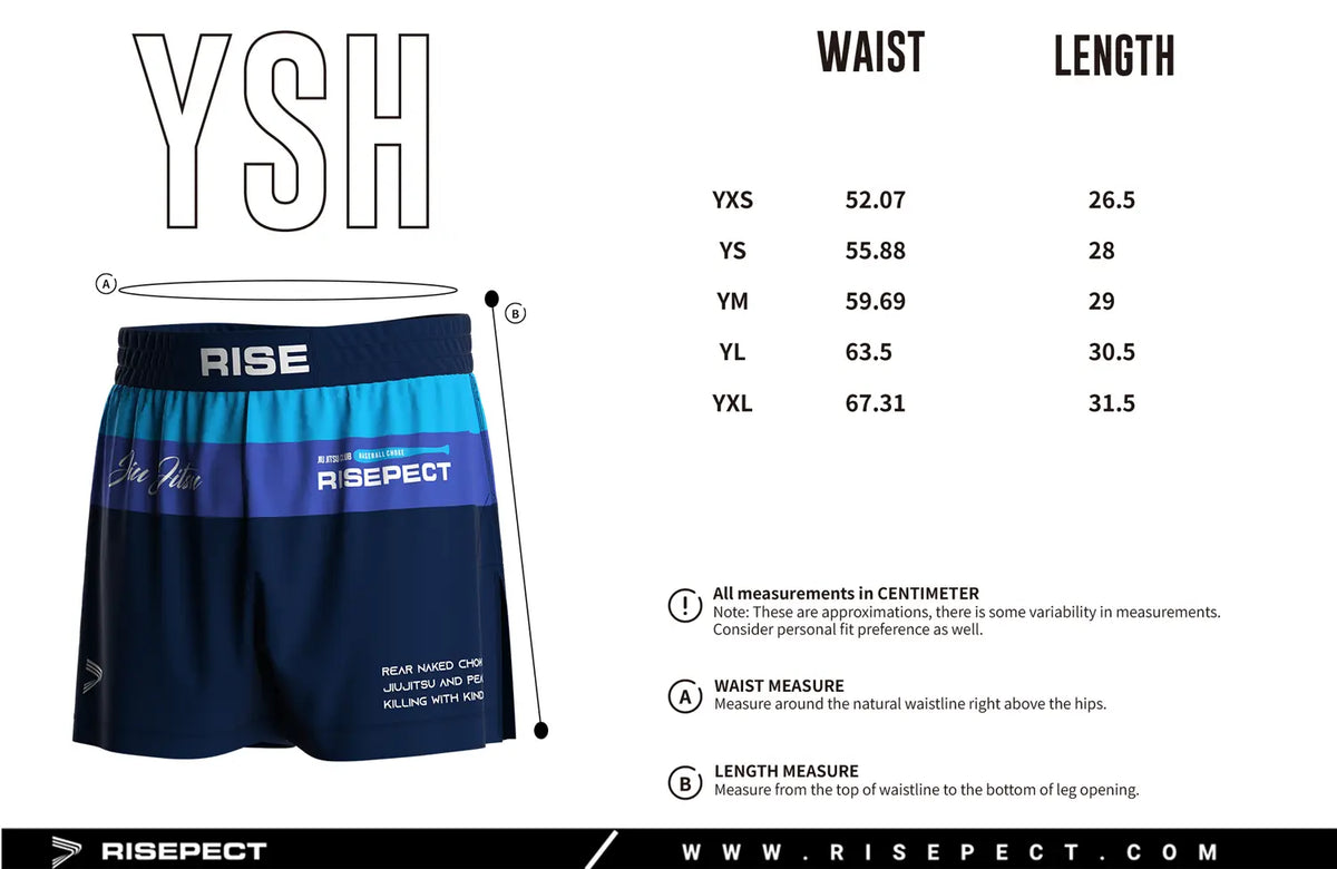 Kids Sizes Chart of Stripes High Slit Kindness Choke BJJ MMA Hybrid Shorts