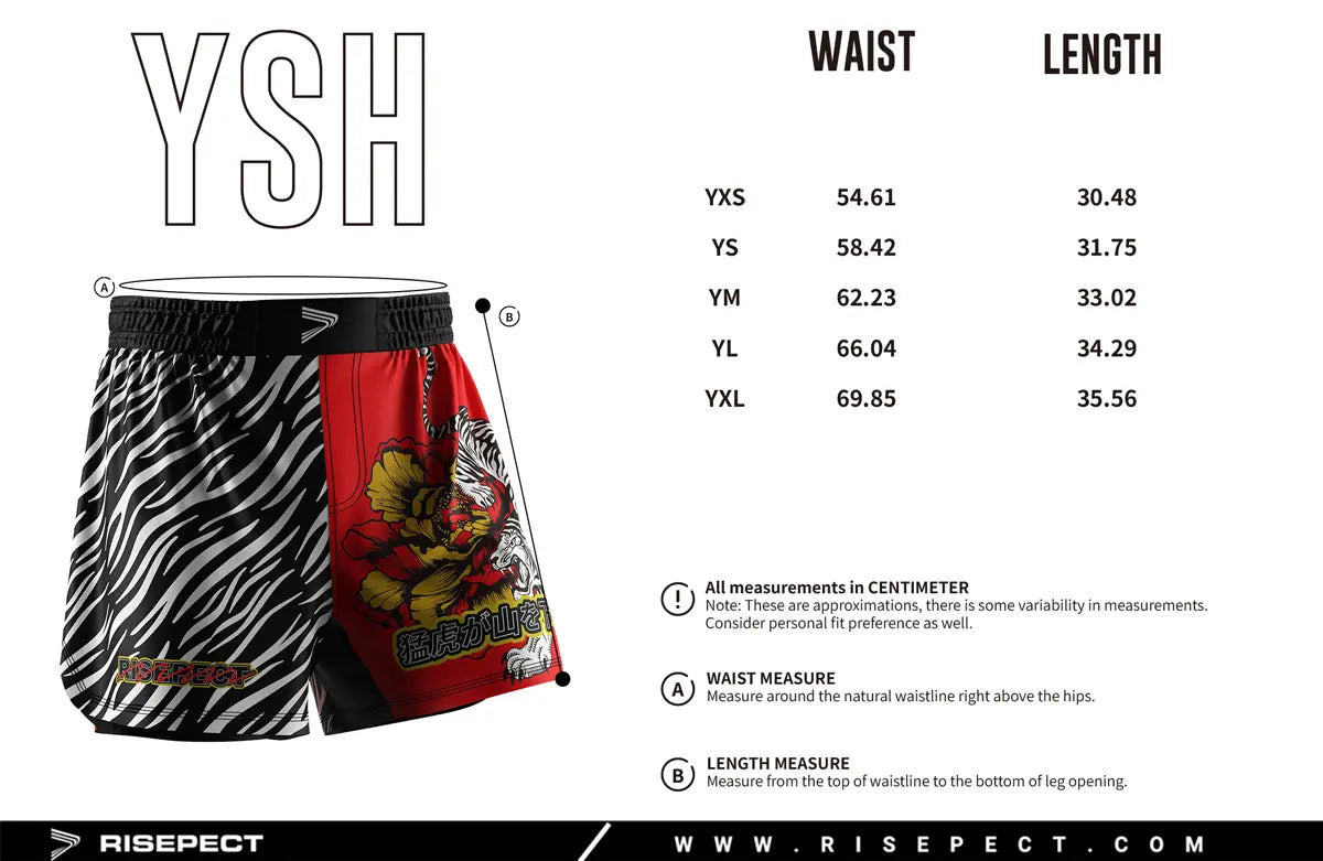 Kids Sizes Chart of Tiger Descent MMA Shorts
