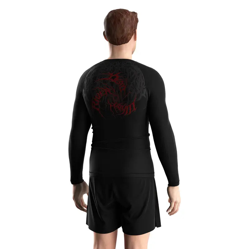 Male Model in Kishpert Infernal Coil Red Dragon Rash Guard 3.0 Gothic Armor Back View