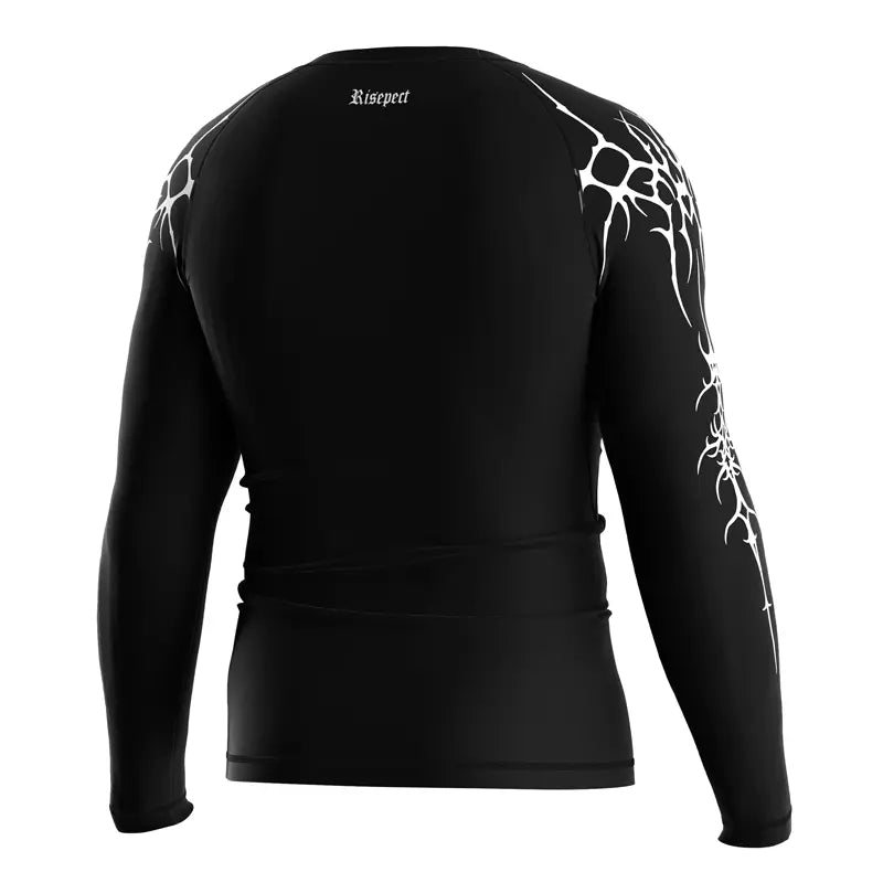 The Right Back View of Kishpert Iron Veins White Tribal Overlay Rash Guard 3.0