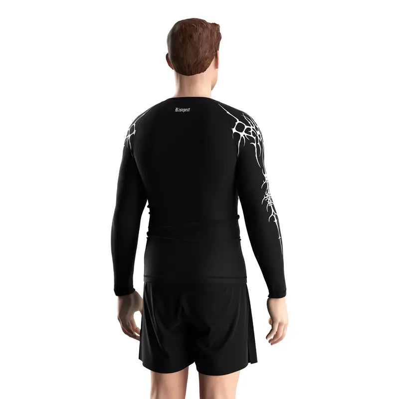 Male Model in Kishpert Iron Veins White Tribal Overlay Rash Guard 3.0 Back View