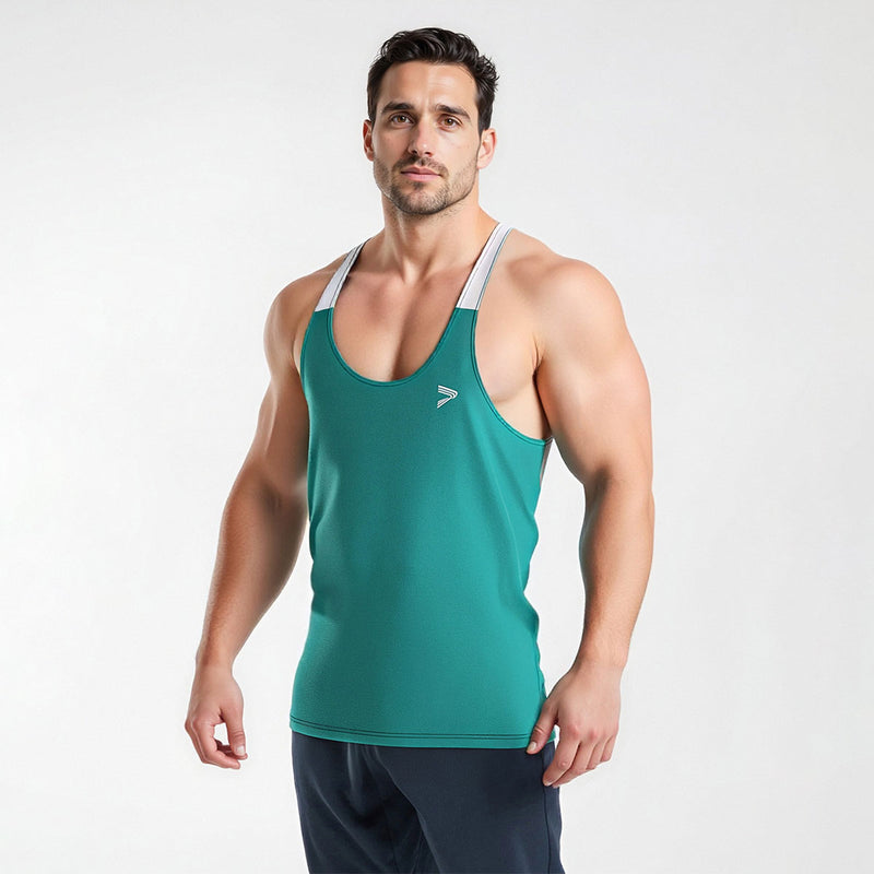 Male Model in lake green Solid Color Mens Stringers Workout Vest Gym Training