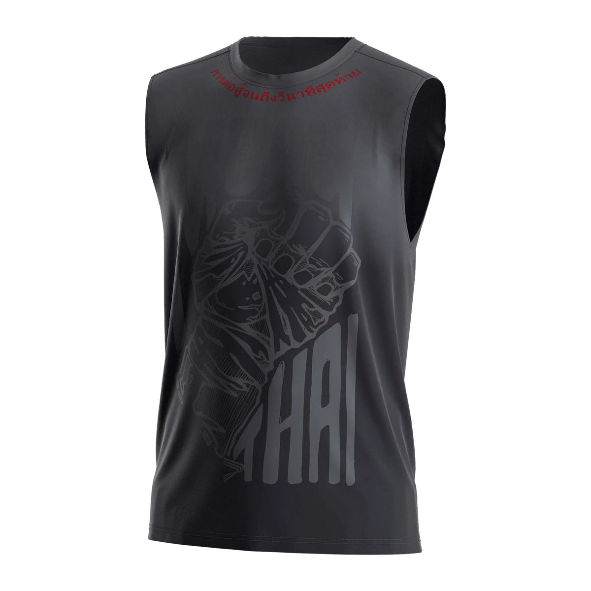 Gray black Left Fist Graphic Muay Thai Sleeveless Shirt