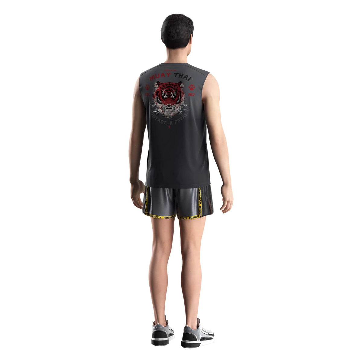 Gray black Left Fist Graphic Muay Thai Sleeveless Shirt