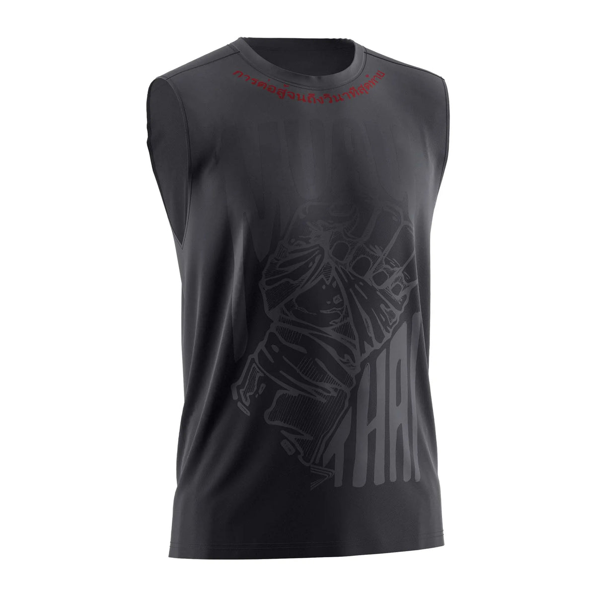 Gray black Left Fist Graphic Muay Thai Sleeveless Shirt